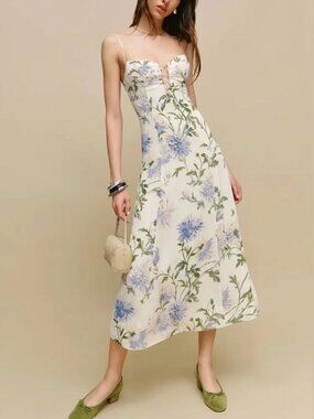 ✨ SALE Reformation Emely Midi Dress Sz6 Serenity Ivory lilac Floral Lace French